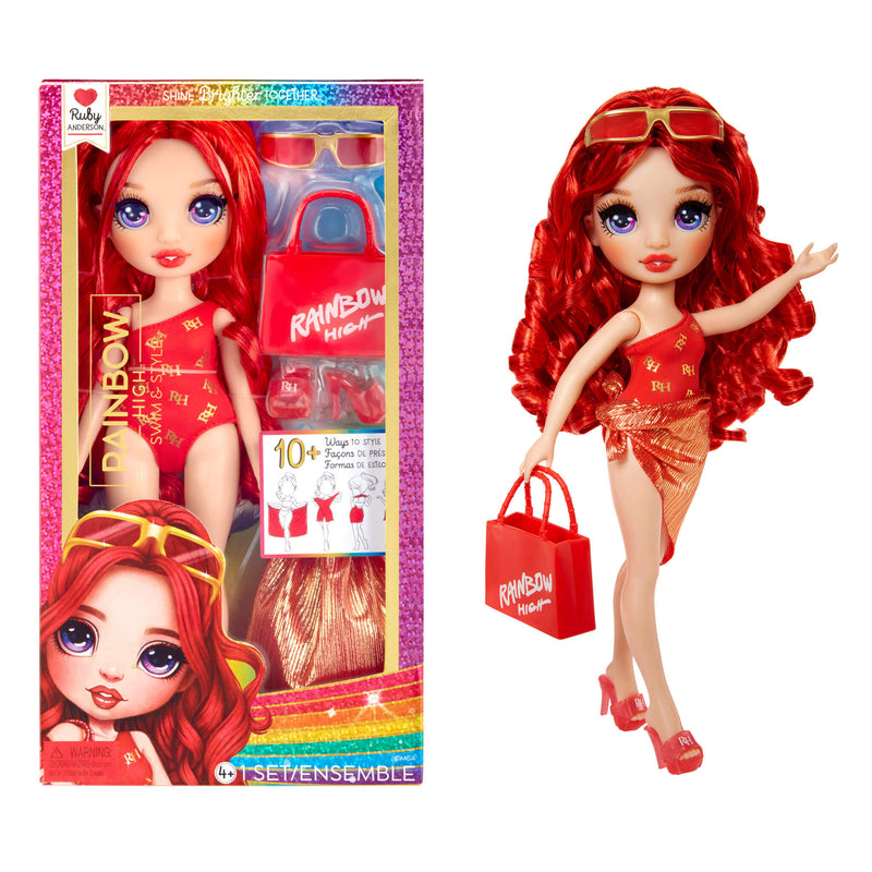 Rainbow High Swim & Style Ruby (Red) 11” Doll with Shimmery Wrap - shop.mgae.com