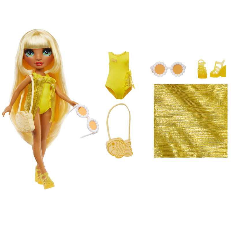 Rainbow High Swim & Style Sunny (Yellow) 11” Doll with Shimmery Wrap - shop.mgae.com