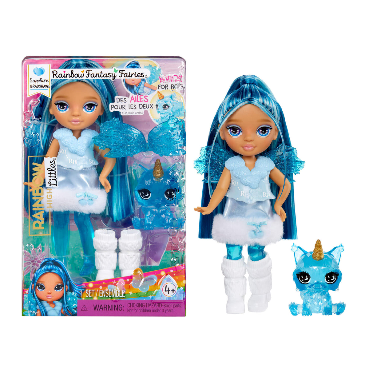 Rainbow High Littles Rainbow Fantasy Fairies with Pet – Sapphire, Blue, 5.5" Posable Small Doll & Fantasy Dog Pet by MGA ENTERTAINMENT