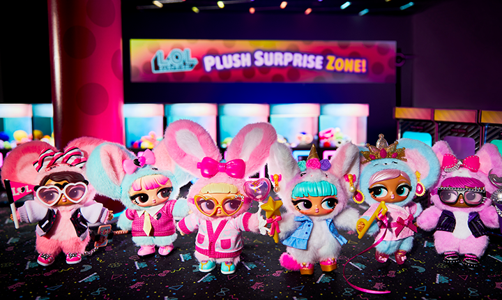 LOL Surprise Plush Surprise Zone with lol surprise plush standing in a colorful room 