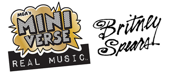 Logo for 'MGA's Mini Verse Real Music' with text 'Britney Spears' on a white background.
