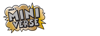 A comic-style speech-bubble logo reading 'MGA's MINI VERSE' on a plain white background.
