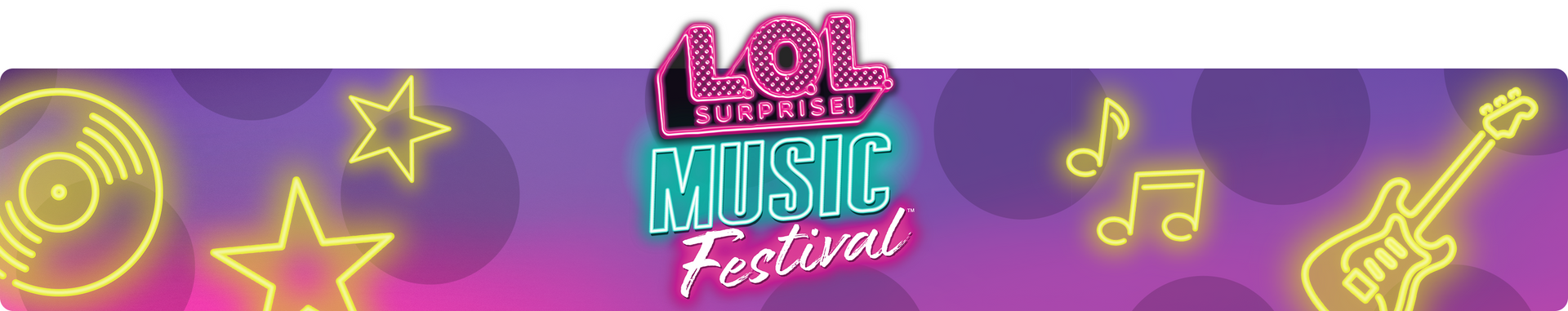 LOL Surprise logo Music Festival with vivid background and neon doodles