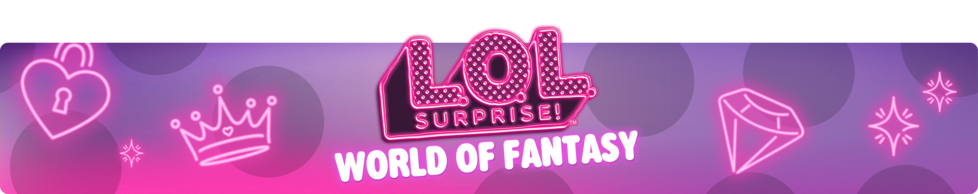 LOL Surprise World of Fantasy logo with neon doodles