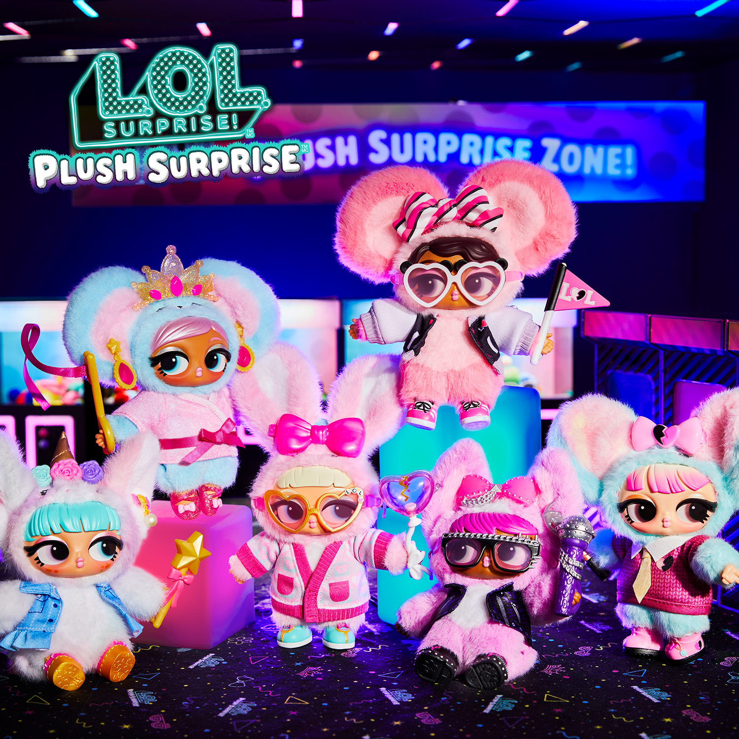 LOL Surprise Plush Surprise with group shot of LOL Surprise plush dolls