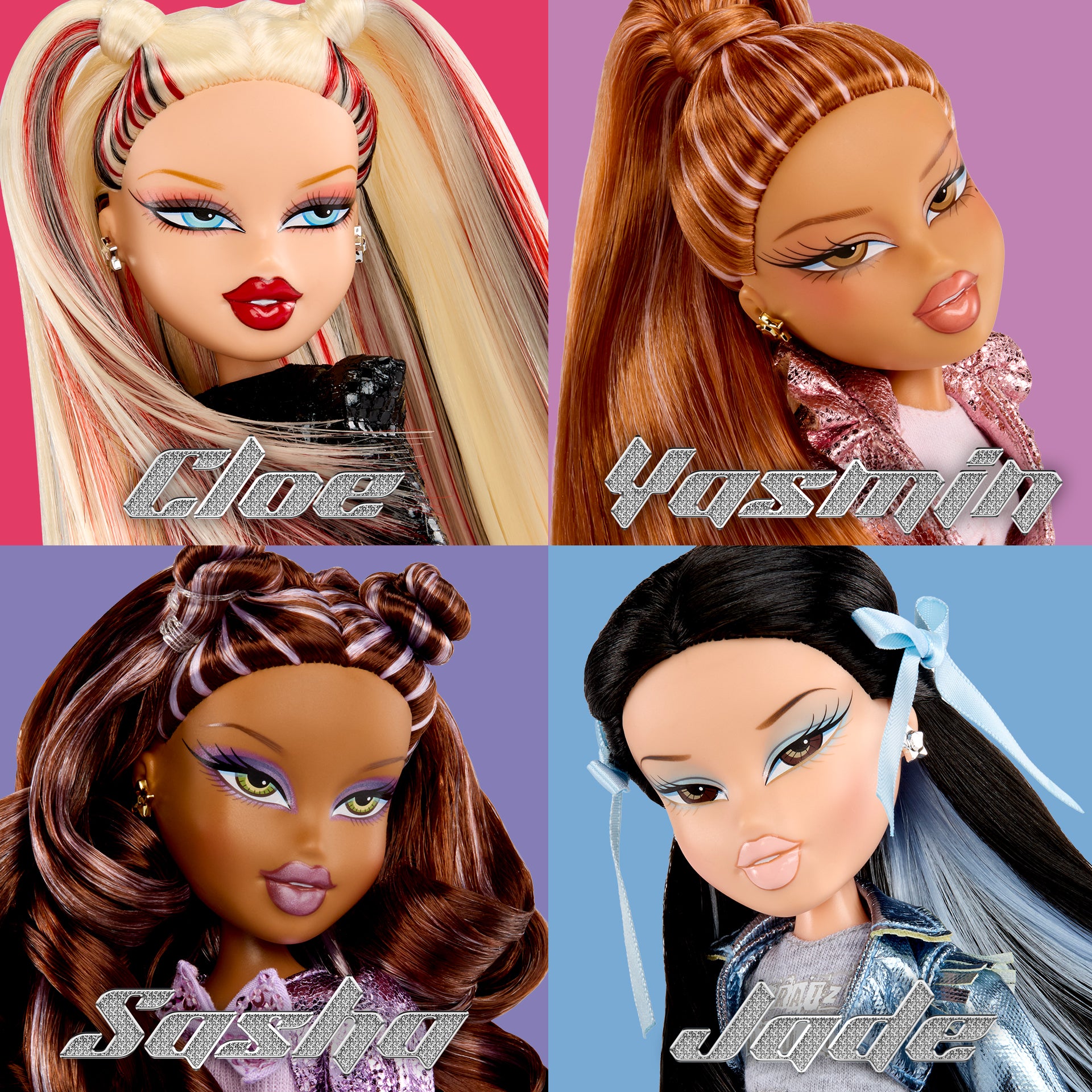 Cloe, Yasmin, Sasha, and Jade in Bratz Pop Starz style