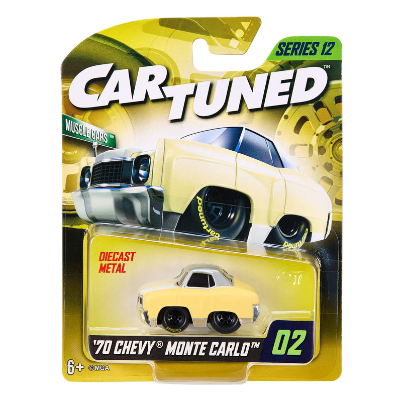 Toy car in packaging with 'Car Tuned' and 'Series 12' branding on a white background
