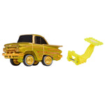 Toy truck with a yellow tool on a white background