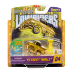 Toy car packaging featuring a '59 Chevy Impala model with colorful design elements.