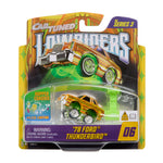 Toy car packaging featuring a '78 Ford Thunderbird with 'Car Tuned Lowriders' branding.
