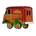 A toy model of a vintage lowrider van, featuring a glittery orange-red body with gold graphics, green glow, and gold-spoked wheels. The side of the van displays the text 'CarTuned Lowriders Car Club'.