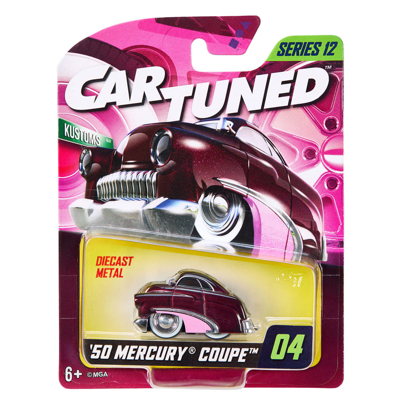 Toy car in packaging with 'Car Tuned' and 'Series 12' branding on a white background