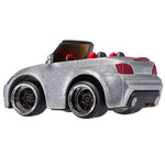 Back of Honda showing the black and red steering wheel, red and black seats on a white background