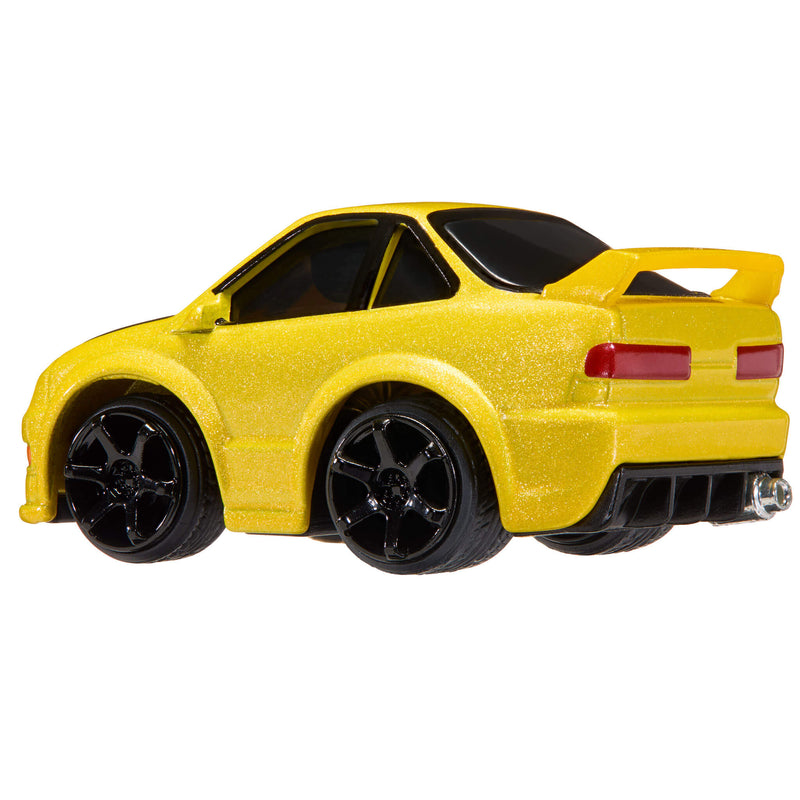Back of Acura with a yellow spoiler on a white background