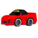 Red metal Acura with black windows, dark silver rims, black roof. Yellow strip on windshield with text ‘CarTuned’ on a white background