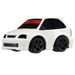 White metal Honda Civic with black windows, black rims and red strip on windshield with text ‘CarTuned’ on a white background