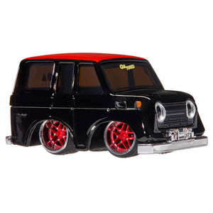 Black Land Cruiser with red roof and rims, ‘CarTuned’ decal on windshield on a white background