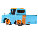 Back of truck with orange accents on a white background