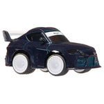 Purple speckled toy car with white rims, black and white spoiler with white stripe on windshield with text 'CarTuned' on a white background