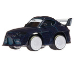 Purple speckled toy car with white rims, black and white spoiler with white stripe on windshield with text 'CarTuned' on a white background