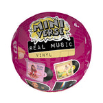 Round packaging for 'Mini Verse Real Music Vinyl' with colorful design and text.