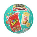 Round container with Fruity Pebbles and Dole Pineapple branding on a white background