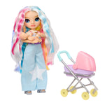Amaya with baby and doll stroller on a white background