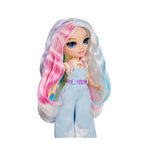 Doll with rainbow hair on a white background
