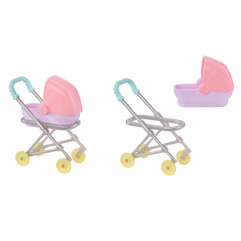Baby stroller with bed in and off base on a white background