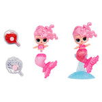 Pink mermaid doll on stand on a white background