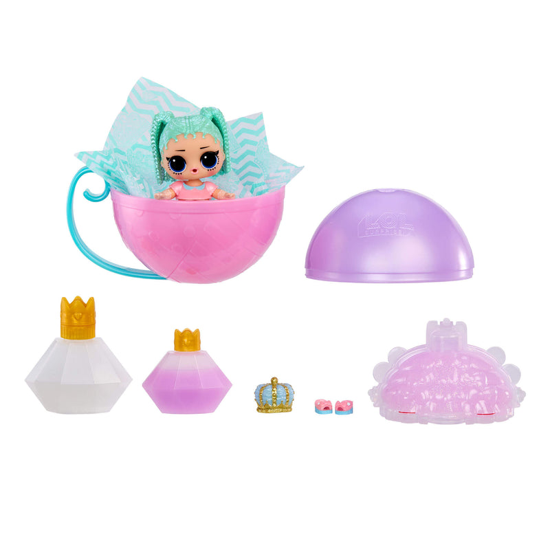 Princess Tot inside a "cup" with accessories on a white background