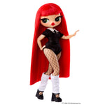 Doll with long red hair - black outfit and black shoes on a white background