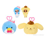 Set of small plush toys with a blue bird, yellow dog, and two smaller figures on a white background.