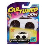 White, Cartuned JDM '00 Acura Integra, diecast car in packaging on a white background