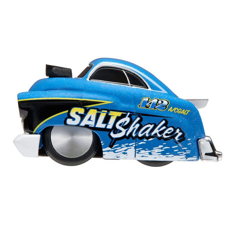 Blue Mercury Coupe with white splash on lower car and 'SALT SHAKER' o the side in white
