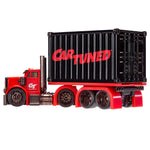 A red and black toy semi-truck with a black shipping container carrying the words 'CART TUNED' in red, shown on a plain white background.