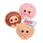 Three cute donut-shaped toys with cartoon faces on a white background