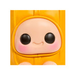 Close-up of a cartoon character with  black eyes on a white background