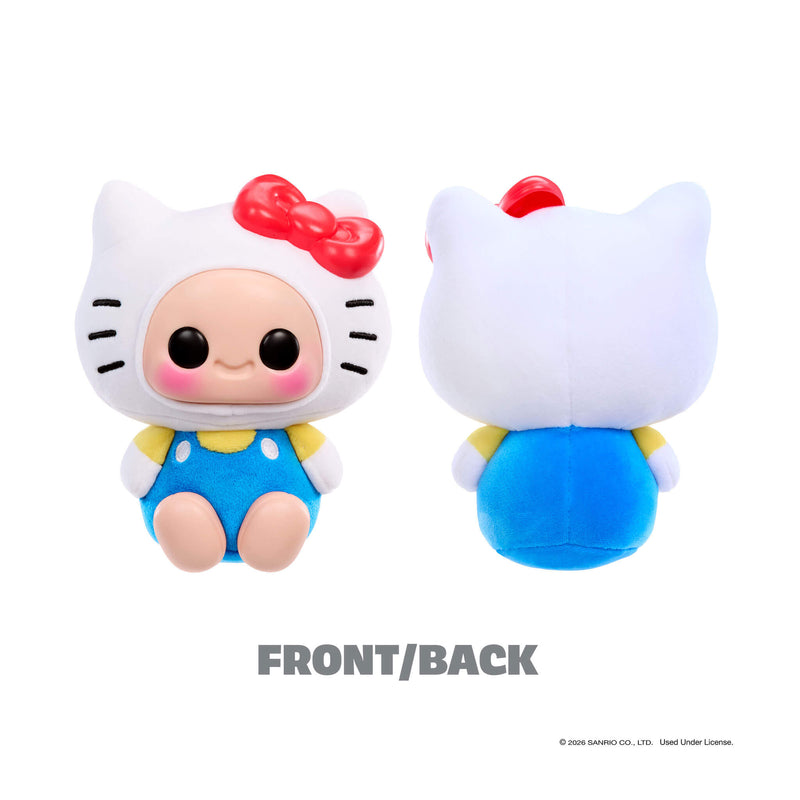 Two views of a cartoon character with a red bow on a white background