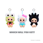 Three Hello Kitty characters keychains on a white background with text asking 'Which will you get?'.