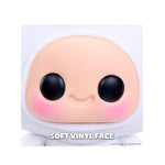 Close-up of a soft vinyl face product with a white background
