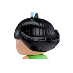 Toy figure with black hair on a white background