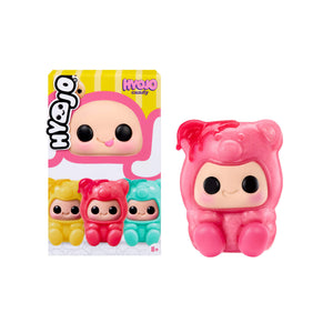 This image shows a Hyojo Gummy Bear product box and a pink Gummy Bear with a face, photographed on a white background.
