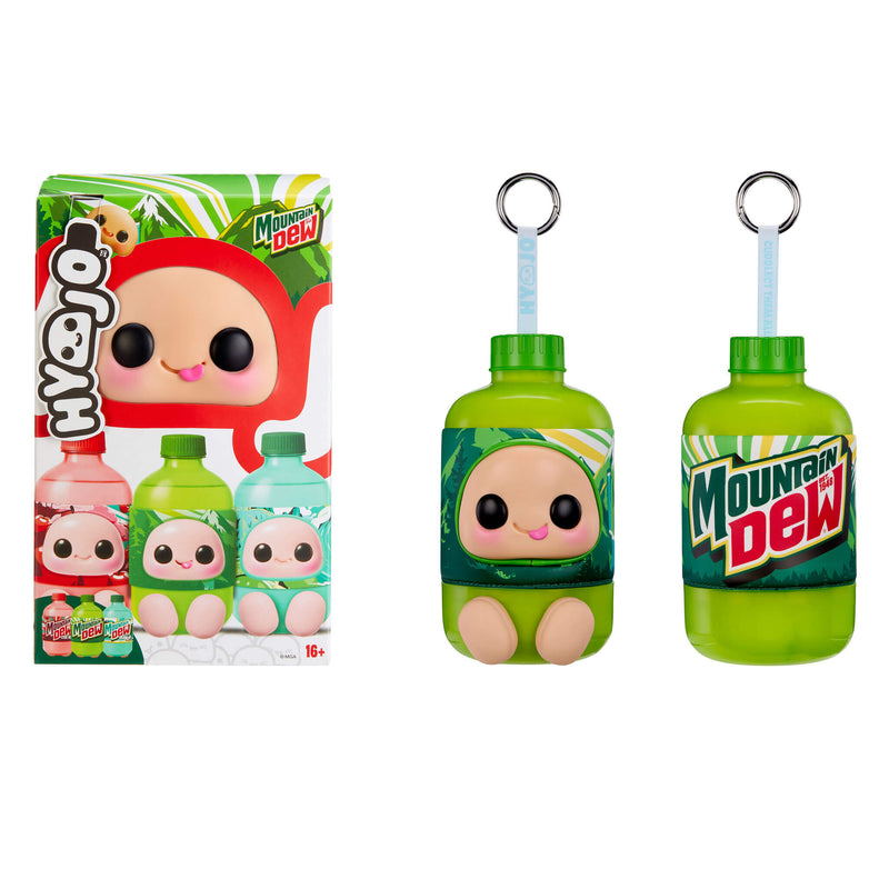Front and back of Green Bottle sitting on the right – Hyojo Mountain Dew Packaging box on the left
