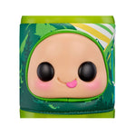 Close up of green bottle face with big black eyes and tongue sticking out 