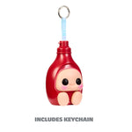 Strawberry Syrup keychain, with silver keyring and text' INCLUDES KEYCHAIN' on a white background.