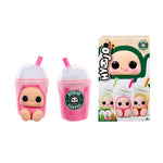 Two pink character drink cups with straws and a matching retail box on a white background. The cups feature a cute cartoon face and the brand name 'Hyojo Coffee' is visible on the front of the packaging.