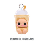 Beige Character Frappe keychain, with clear lid, beige straw - with text 'INCLUDES KEYCHAIN'
