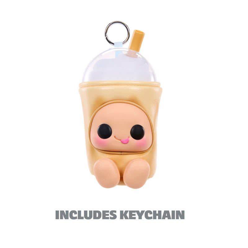 Beige Character Frappe keychain, with clear lid, beige straw - with text 'INCLUDES KEYCHAIN'