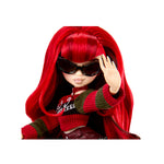 Doll wearing sunglasses on a white background